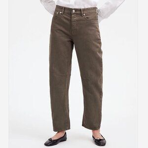 Madewell The Darted Barrel Leg Jean in Driftwood Brown Green